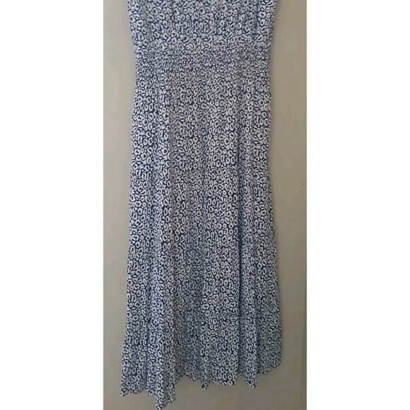 Sail to Sable Flutter Sleeve Midi Dress Size Medium Blue White Animal Print - Picture 8 of 9